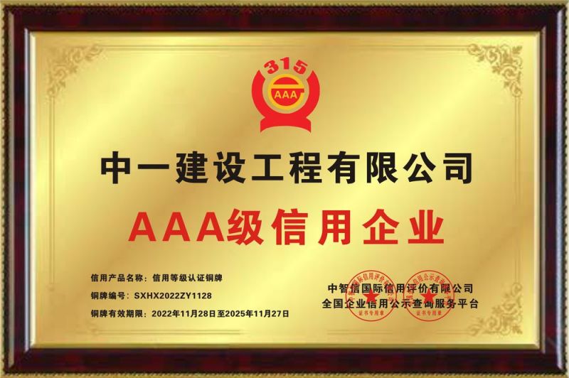 中一建設工程有限公司--銅牌